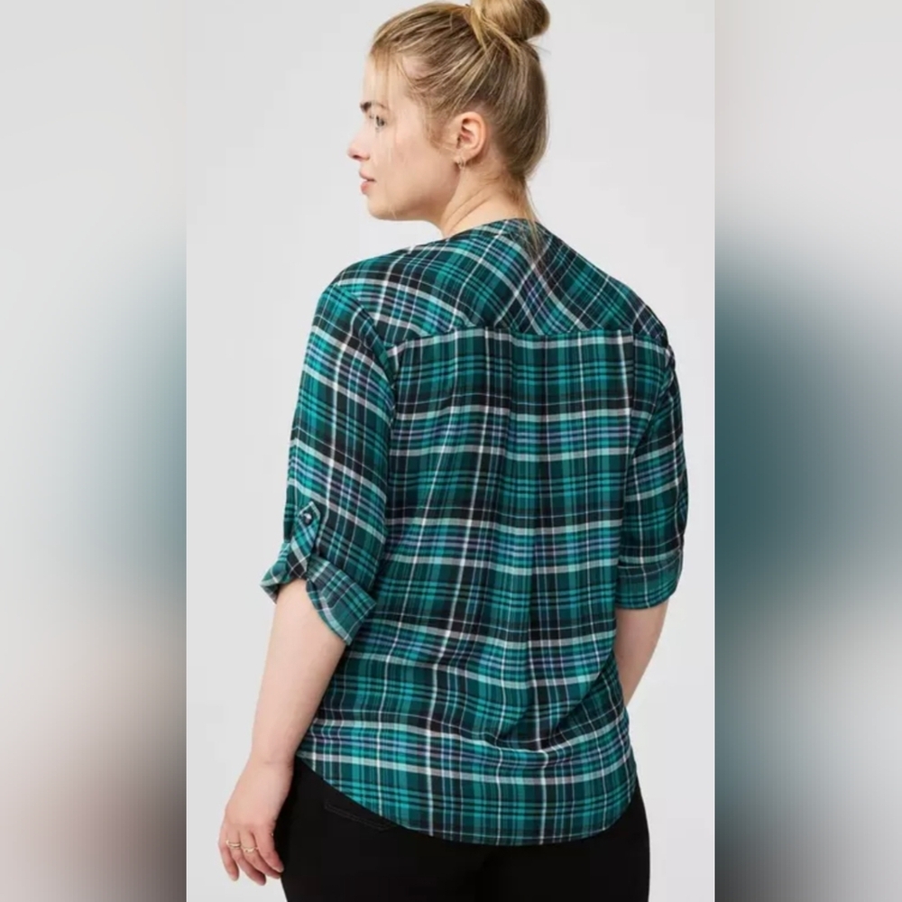 Torrid Harper Blue Plaid 3/4 Sleeve Pullover Blouse 1X 14 16 - Picture 2 of 5